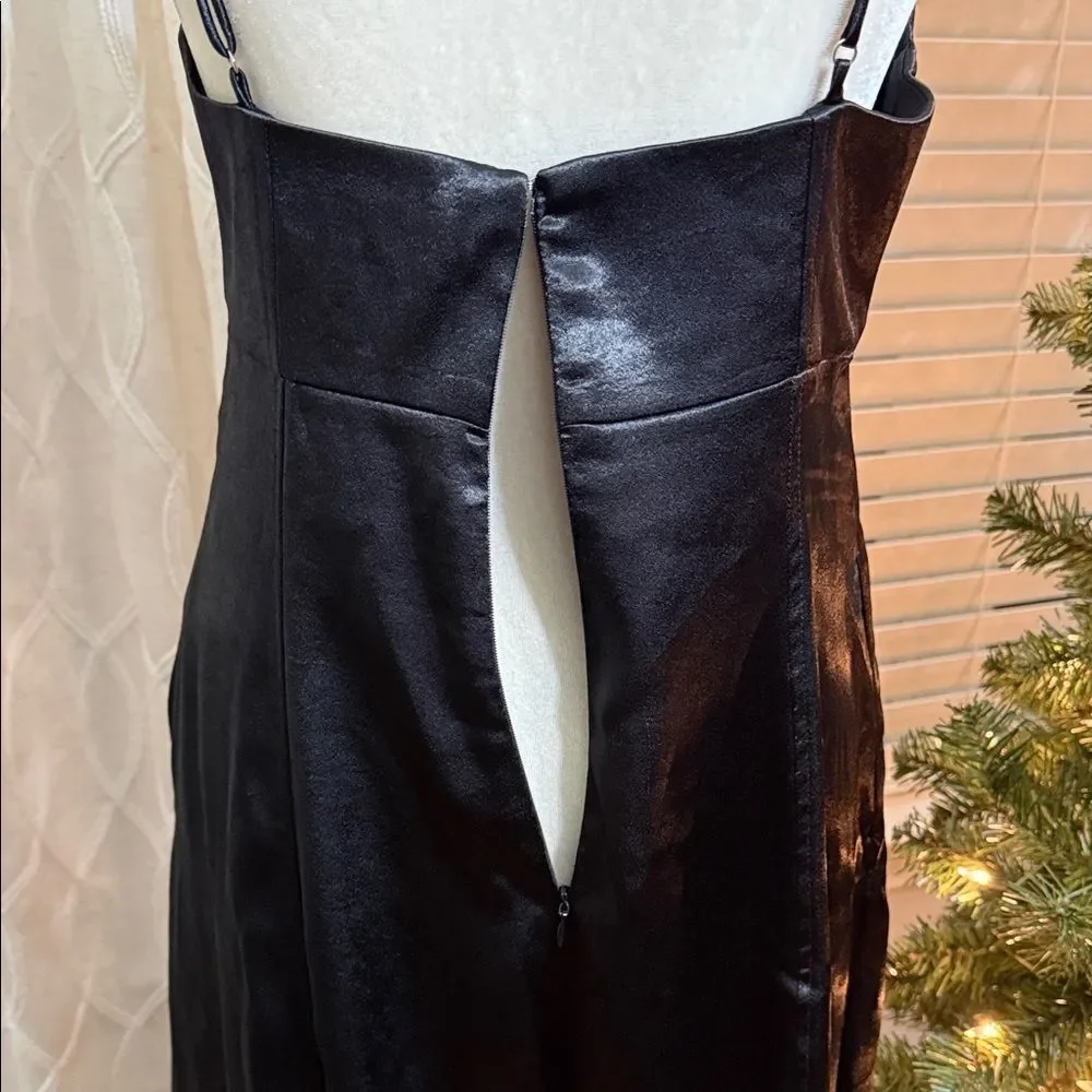 Free People Satin Cutout Jumpsuit Black Wide Leg Size 8 NWT